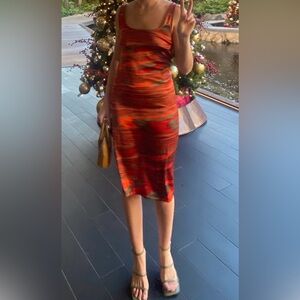 Missoni Striped Scoop Neck Mini Dress in Orange and Brown